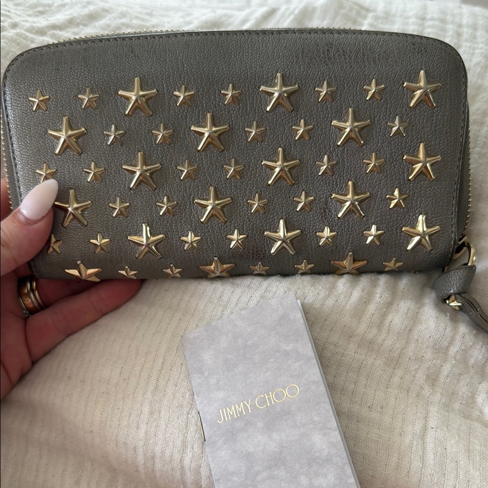 Jimmy Choo Gray and Gold Star-Studded Women's Wallet